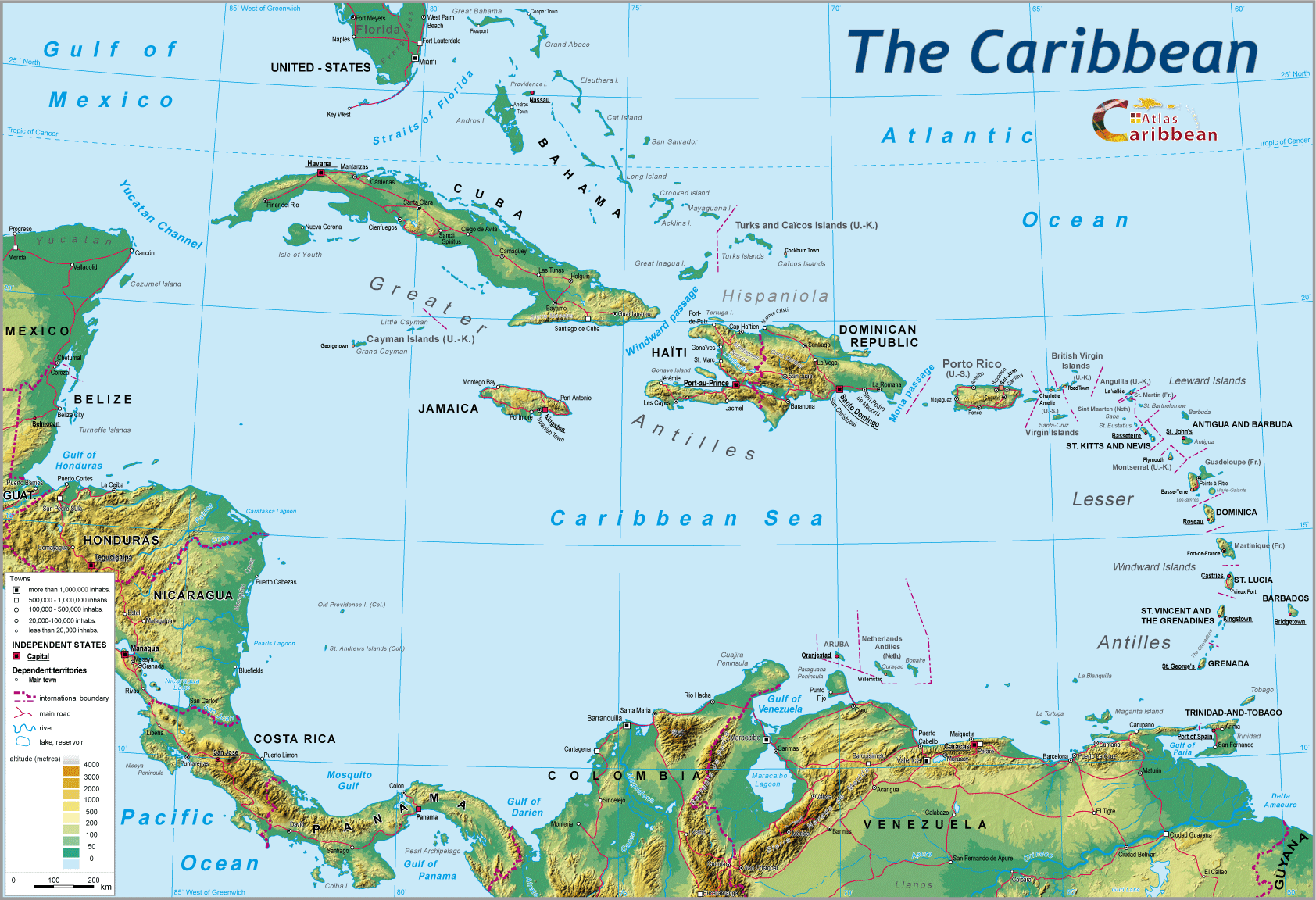 Printable Map Caribbean Islands