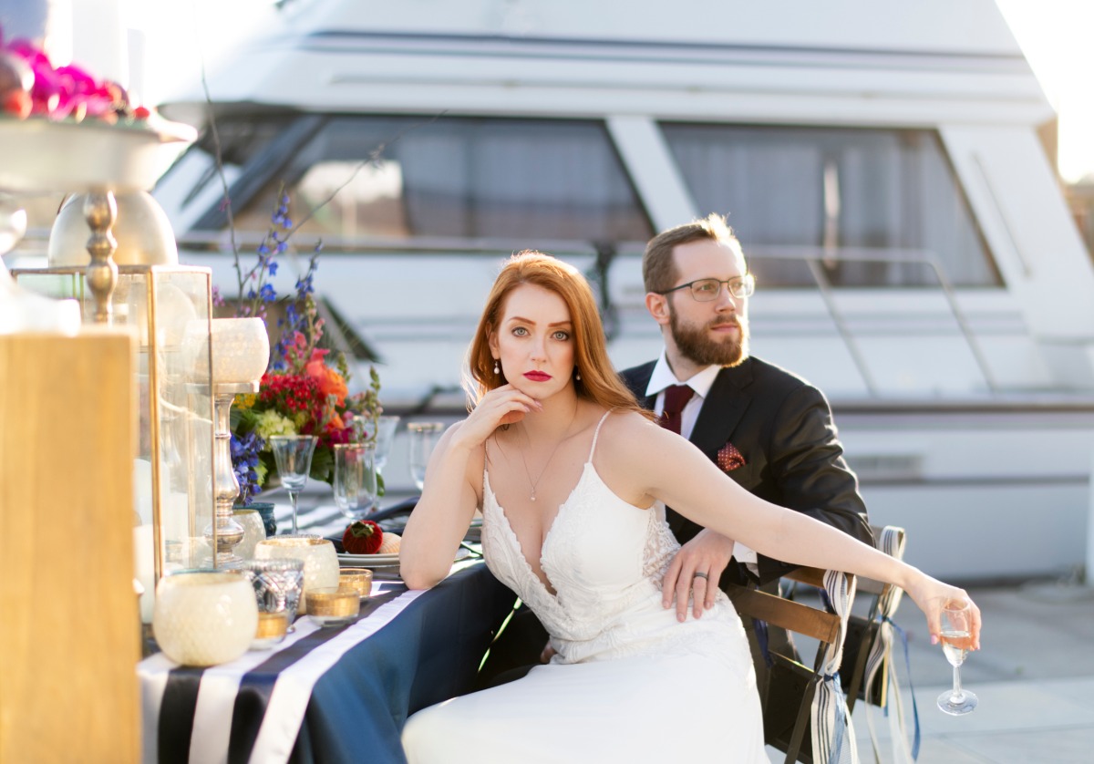 yacht wedding couple