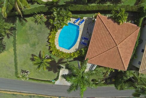 Aerial view of the 2 Bedroom Villa Sosua pool and garden